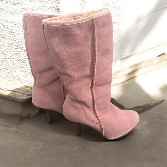 Pink Suede Women's Boots y2k Barbie Sherpa lined diva coquette winter 8 - Picture 2 of 8